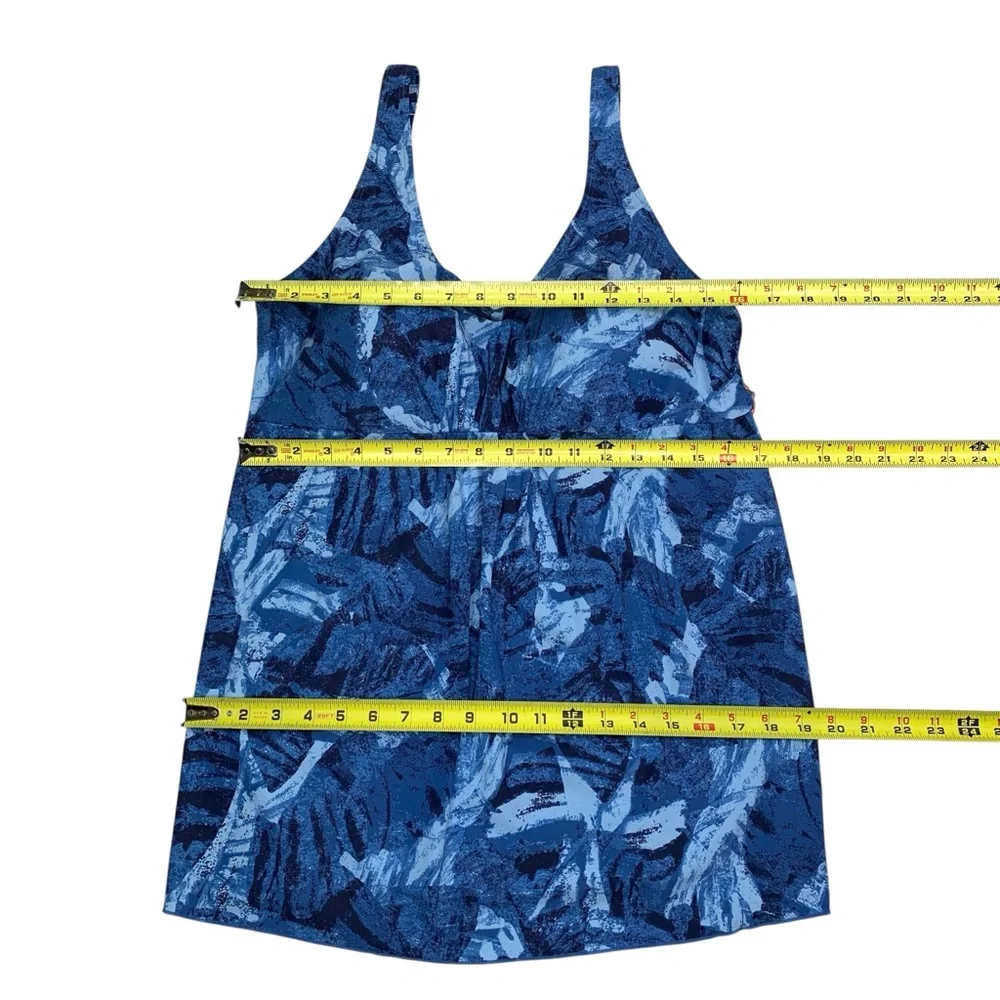 L.L.Bean Shaping Swimwear Tankini Top 18 Reg UPF 50+ Soft Drape Blue Multi NEW